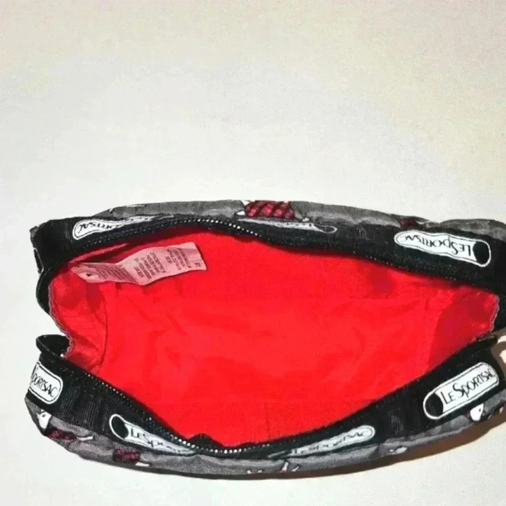 LeSportSac Lamb Black & Red Patterned Zipper Cosmetic Travel Bag 6.5 X 4 X 2" - Picture 9 of 13